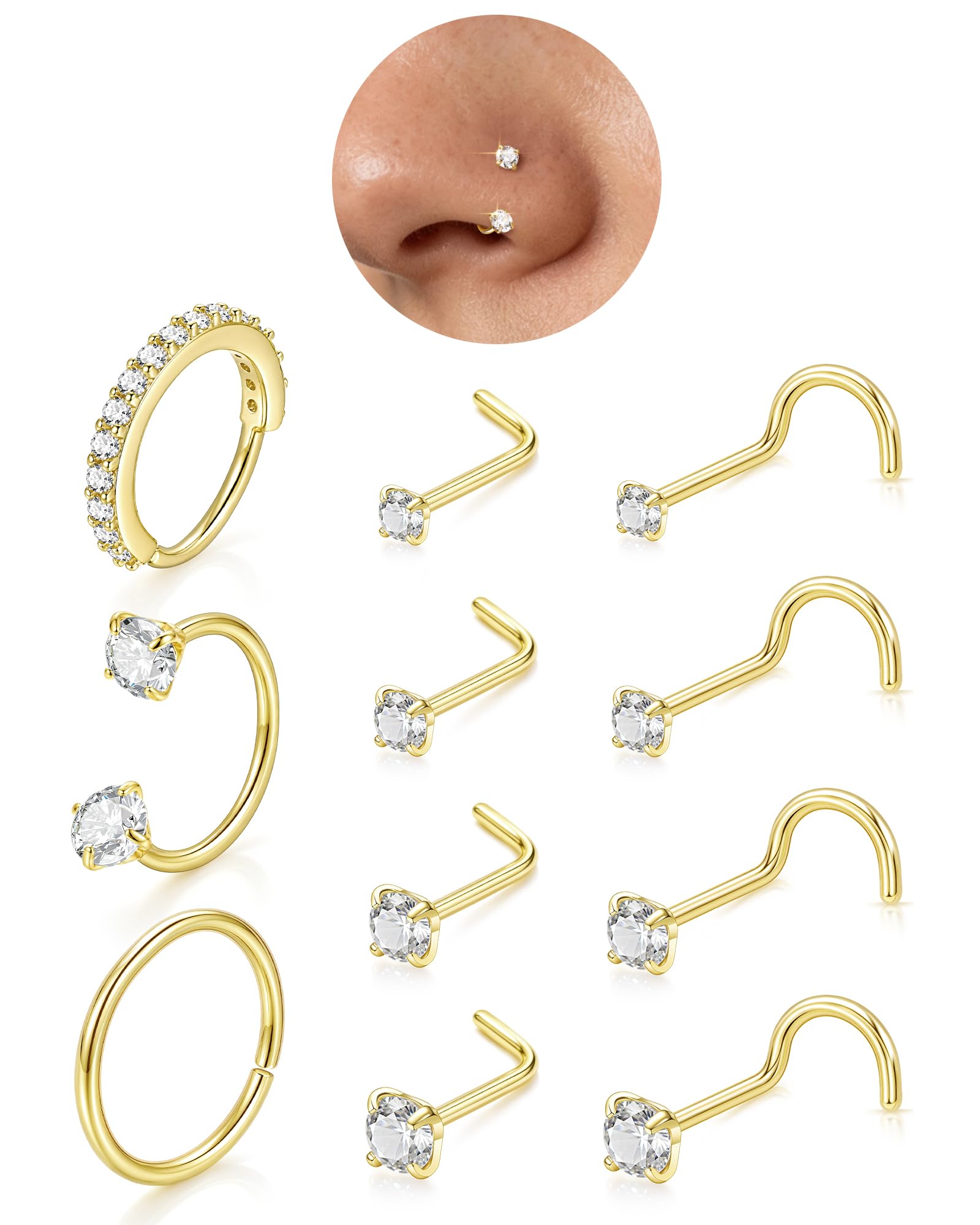Horseshoe Nose Ring Studs Gold Silver Nose Piercing Jewelry for Women Men | 20g 