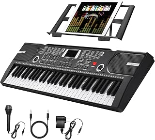 61 Key Keyboard Piano, Portable Electronic Keyboard Piano for Beginners with Speakers, Microphone, Sheet Music Stand, 100 Voices, 100 Rhythms, Digital Music Keyboard Built-In Speakers