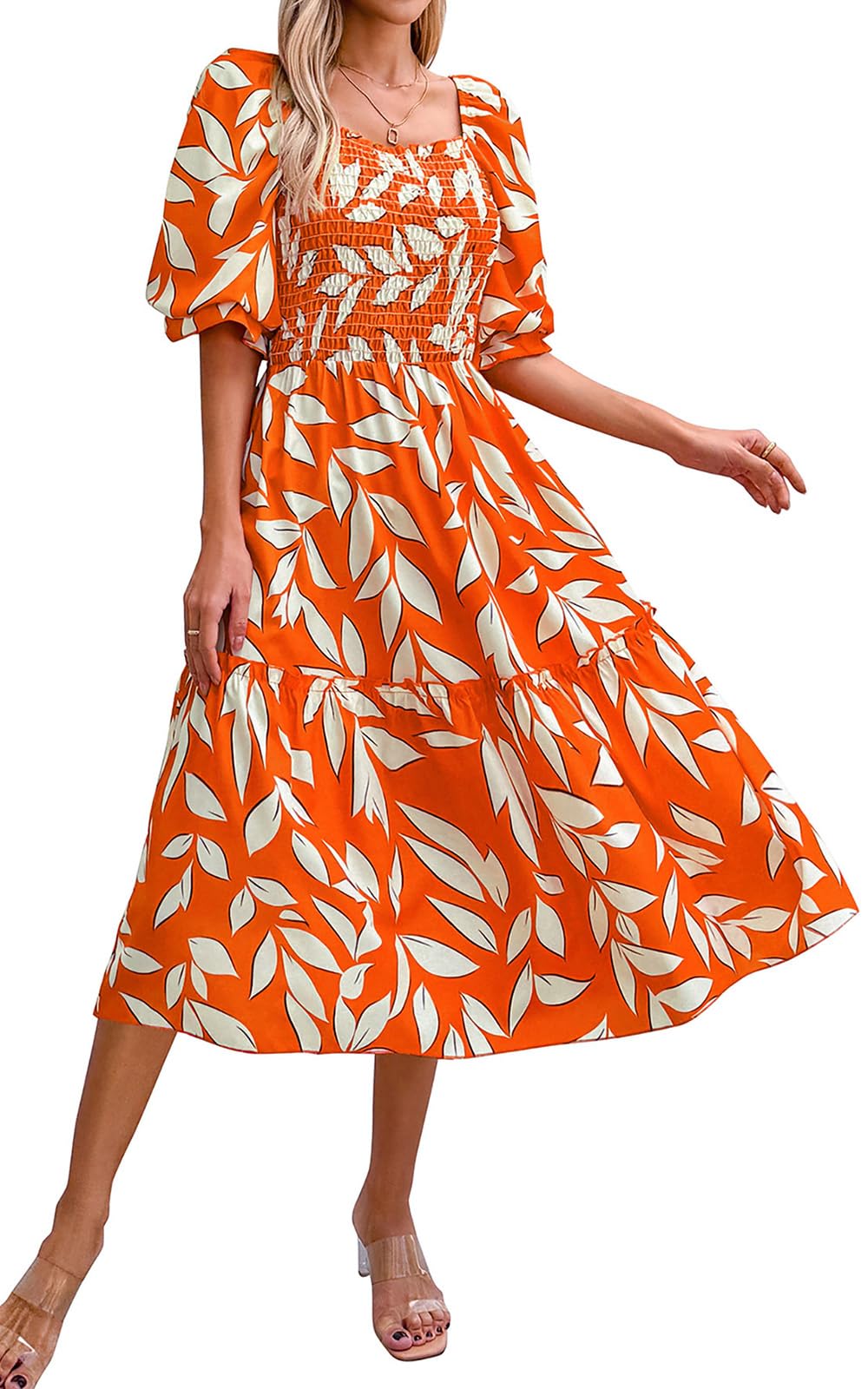 PRETTYGARDEN Women's Summer Casual Dresses 2026 Spring Puff Sleeve Square Neck A