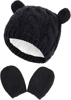 RAOEXI Baby Toddler Hat and Mitten Set Winter Knitted Thick Warm Beanie Cap Gloves for Infant Boys Girls