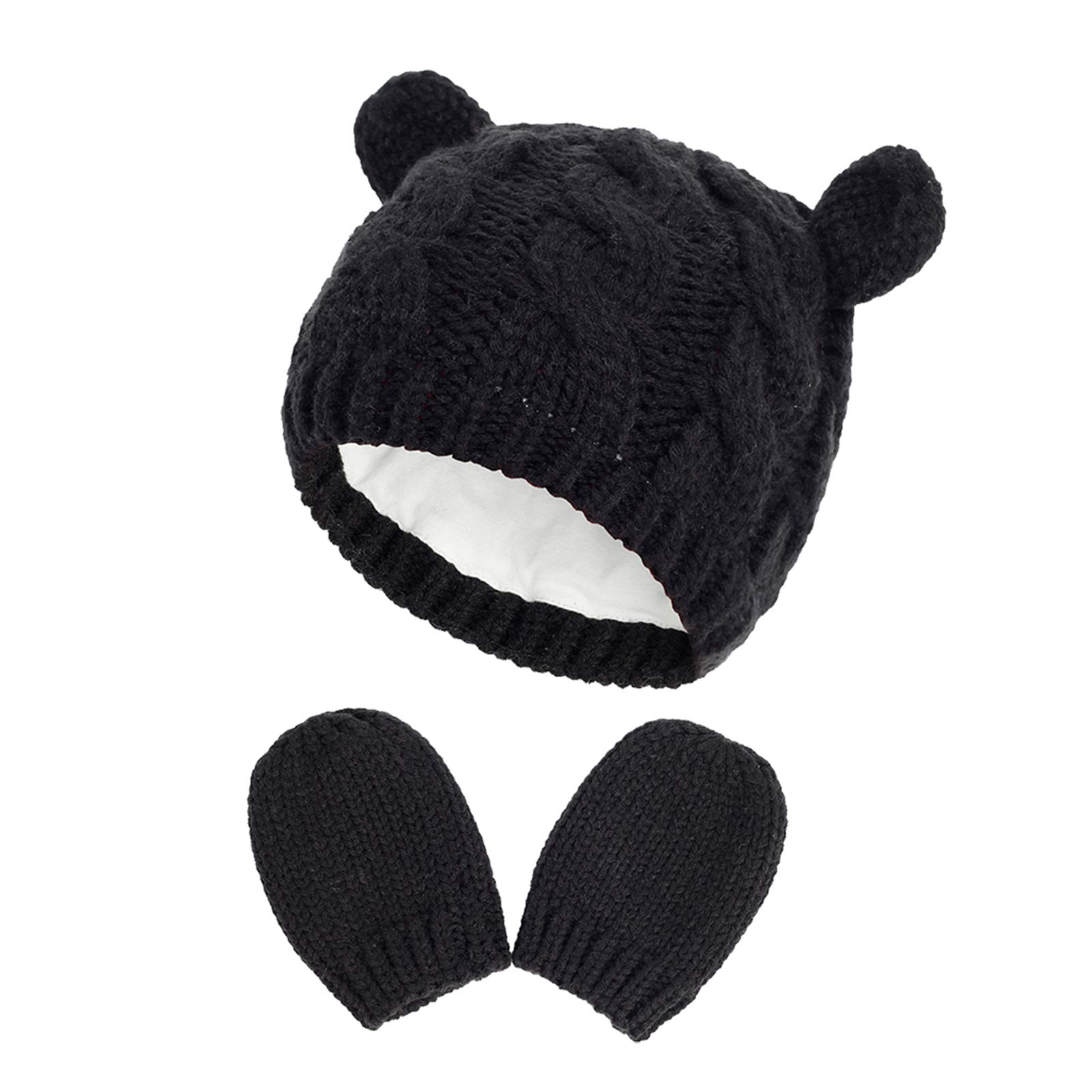 RAOEXI Baby Toddler Hat and Mitten Set Winter Knitted Thick Warm Beanie Cap Glov