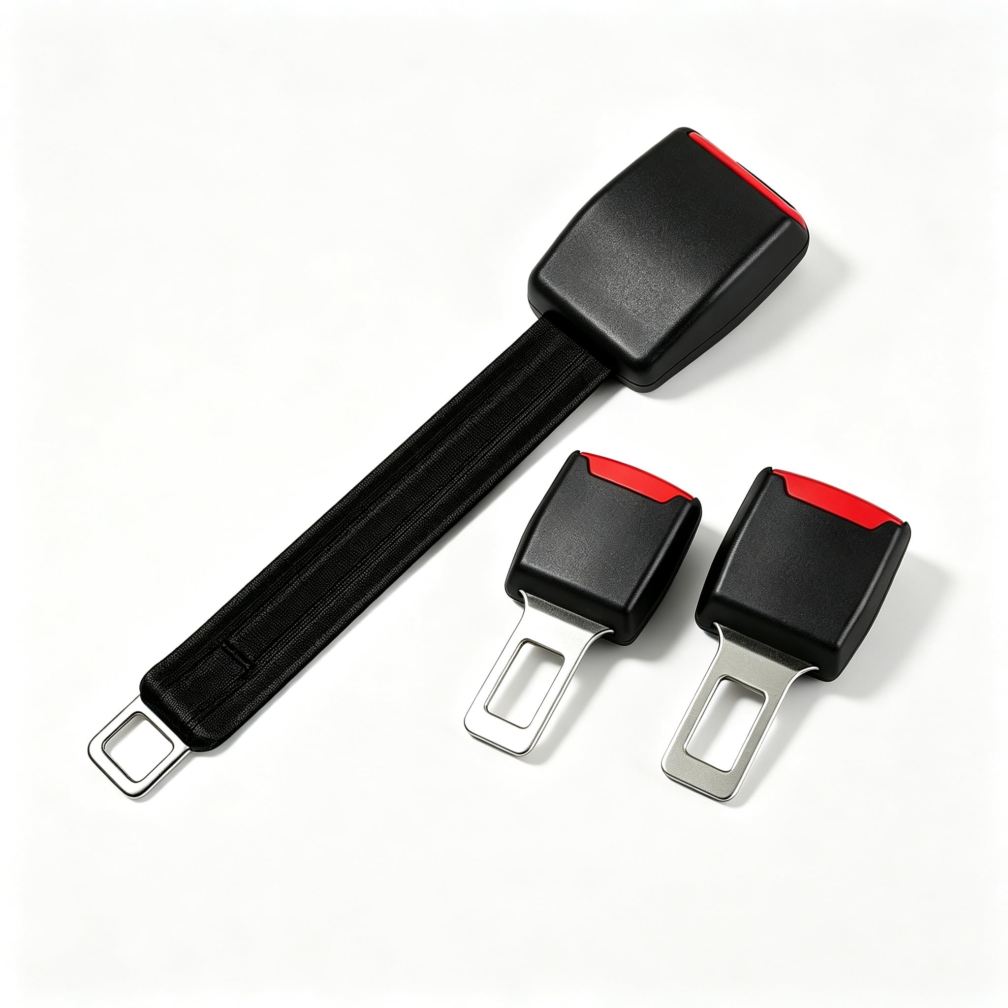 Universal Automotive Accessory, Pack of 3, with Buckle and Red Button, Black