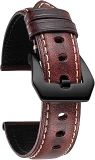 BINLUN Leather Watch Strap for Men Women Leather Straps 18mm 20mm 22mm 24mm 26mm Vintege Retro Leather Strap Black Blue Brown Green Red