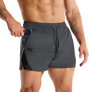 BROKIG Mens 3 Inch Gym Workout Shorts Zip Pocket Lightweight