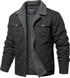 Mens Winter Jacket Thick Warm Fleece Lined Trucker Cargo Coat