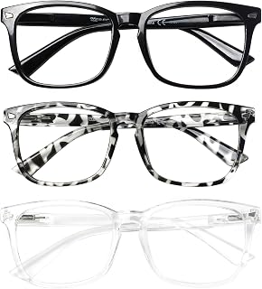 Kerecsen 3 Pack Reading Glasses for Women Blue Light Blocking Glasses Filter UV Square Lightweight Readers Glasses for Women and Men Reader