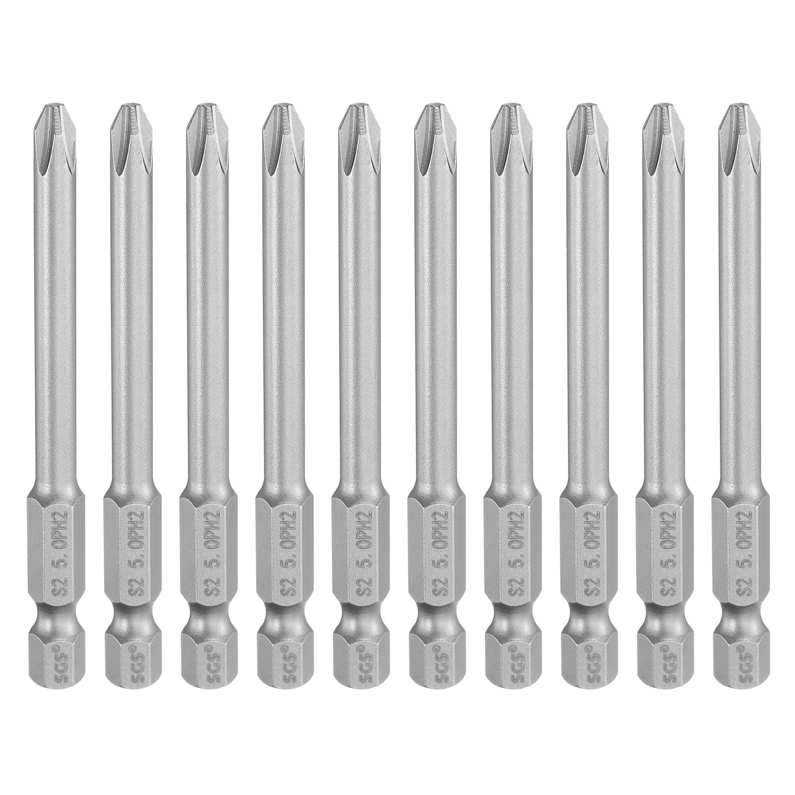 Generic 10pcs #2 Phillips Screwdriver Bit PH2 1/4" Hex Shank 3" (75mm) Long Magn