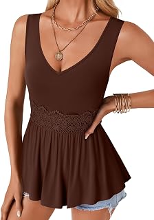 LYANER Women's Lace Trim V Neck Tank Tops