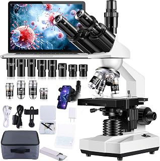 Woehrsh Trinocular Microscope 40X-5000X Magnification Laboratory Grade with Dual Mechanical Stage and HD USB Camera Microscopes for Adults（Adult Trinocular Microscope with Electronic Eyepiece）