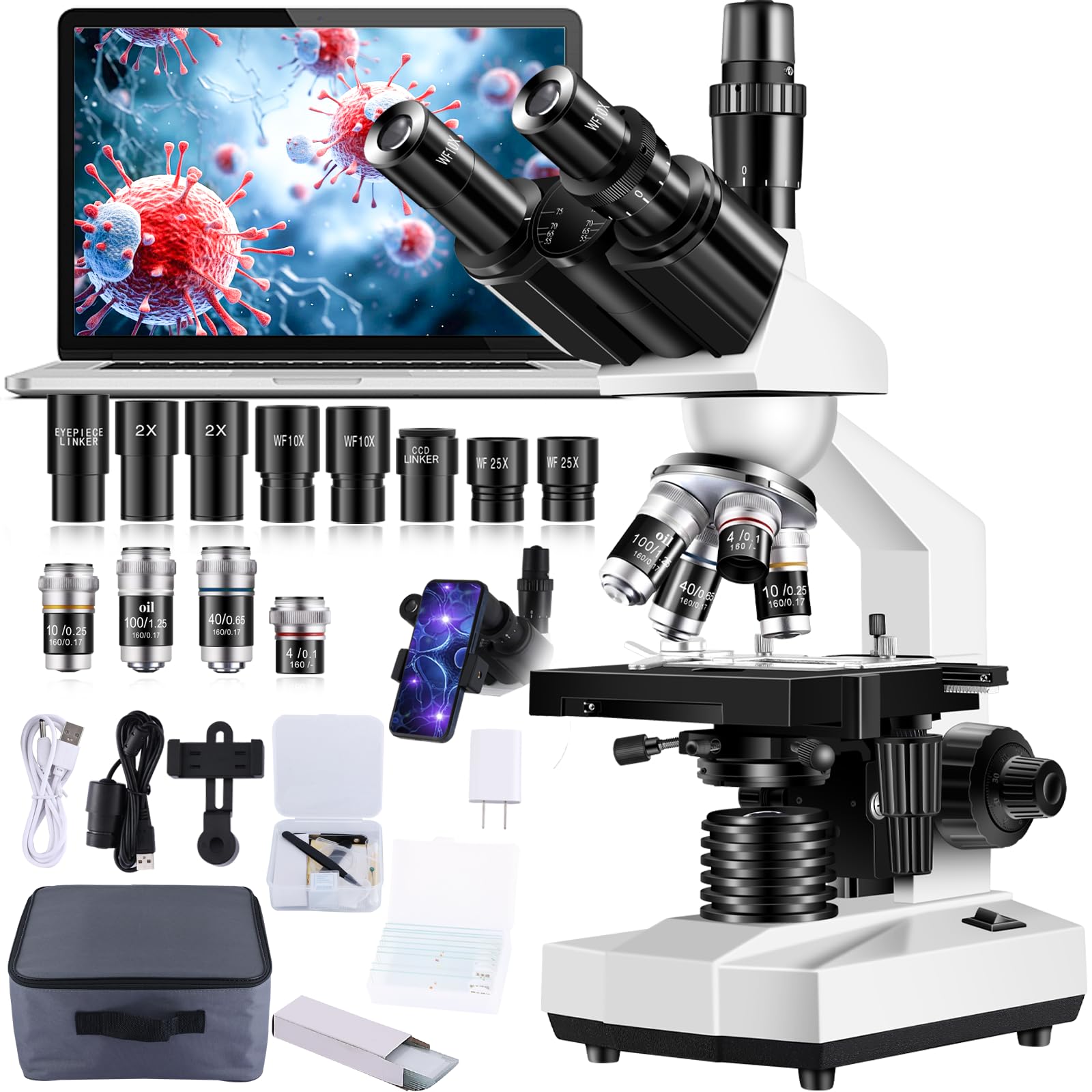 Woehrsh Trinocular Microscope 40X-5000X Magnification Laboratory Grade with Dual