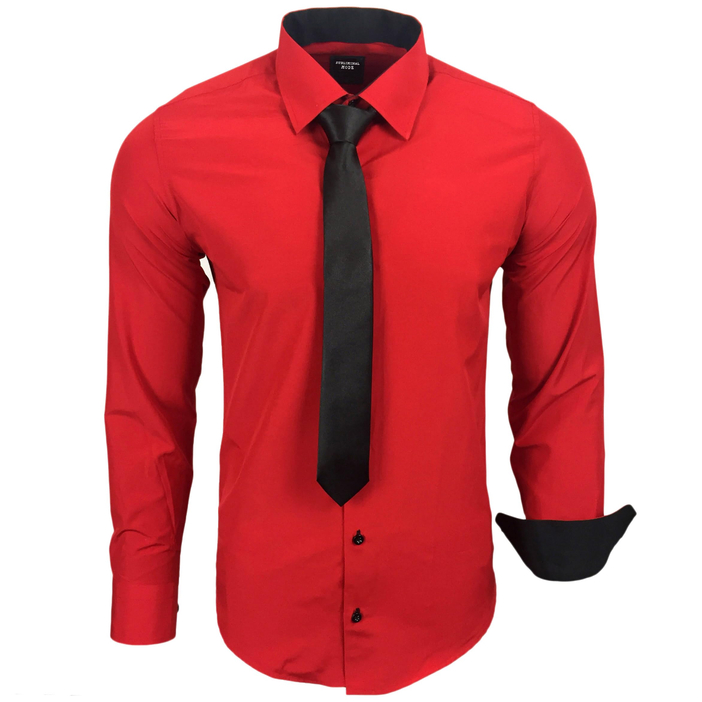 Subliminal Mode - Men's Long-Sleeved Shirt with Two-Tone Collar Plain + Black Ti