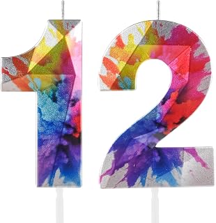Colorful Graffiti Number 12 Candle, 12 Birthday Candle, Colorful Happy 12 Birthday Candles for Cake, Colorful Cake Topper Decorations for Boys Girls Colorful Sweet 12 Birthday Party Decorations