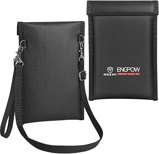 ENGPOW Military Grade Faraday Bag for Phones, Signal Blocking Pouch Black | Fireproof, Waterproof, Anti-Tracking, RFID Blocker (5G/GPS/WiFi/Bluetooth) with Detachable Shoulder Straps, for Daily Travel