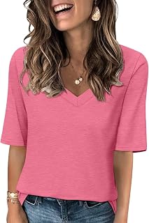 Minetom Womens Basic V Neck T Shirts Summer Casual Half Sleeve Tops