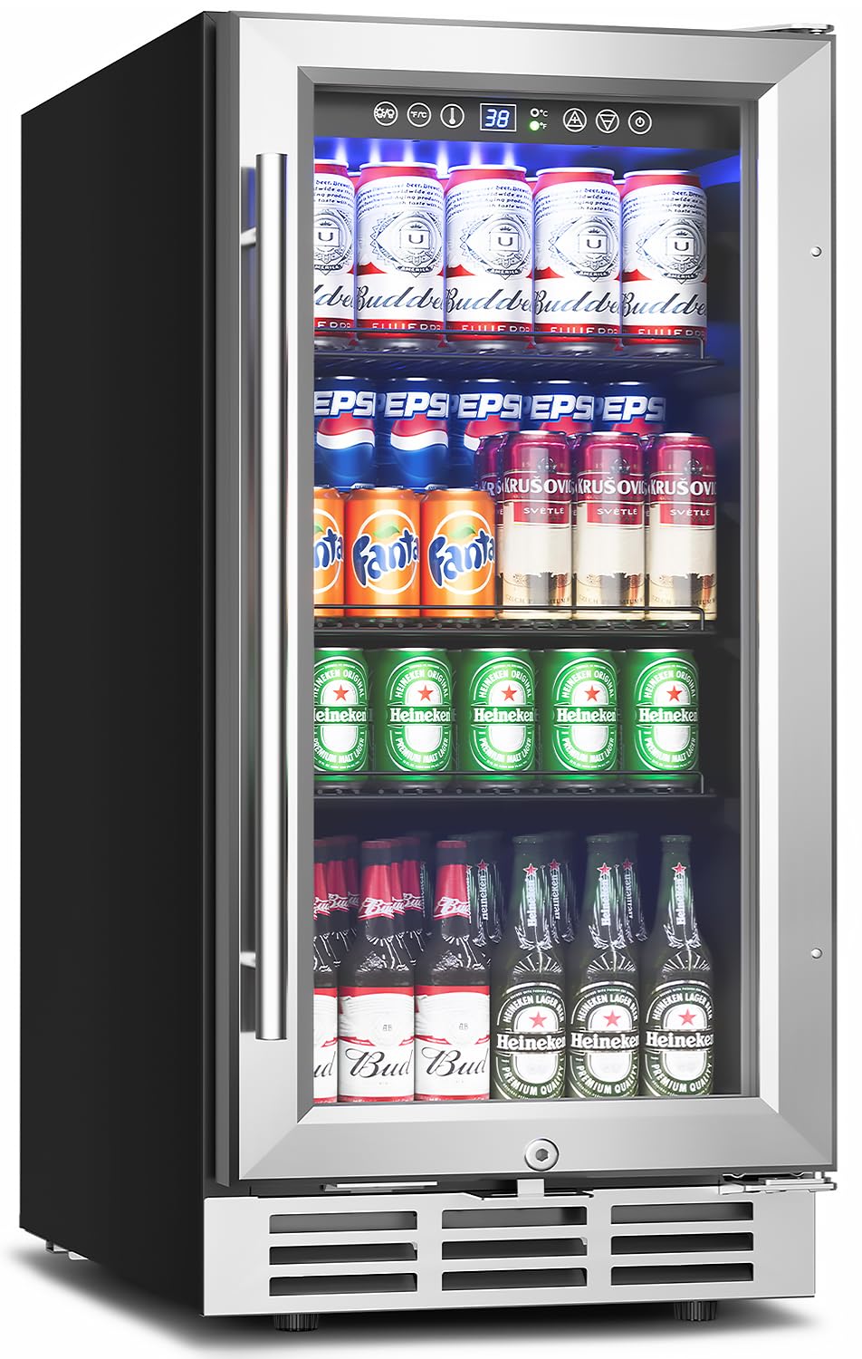 Feelfunn 15 Inch Beverage Refrigerator Under Counter,126 Cans,Silver | 37-65°F,G