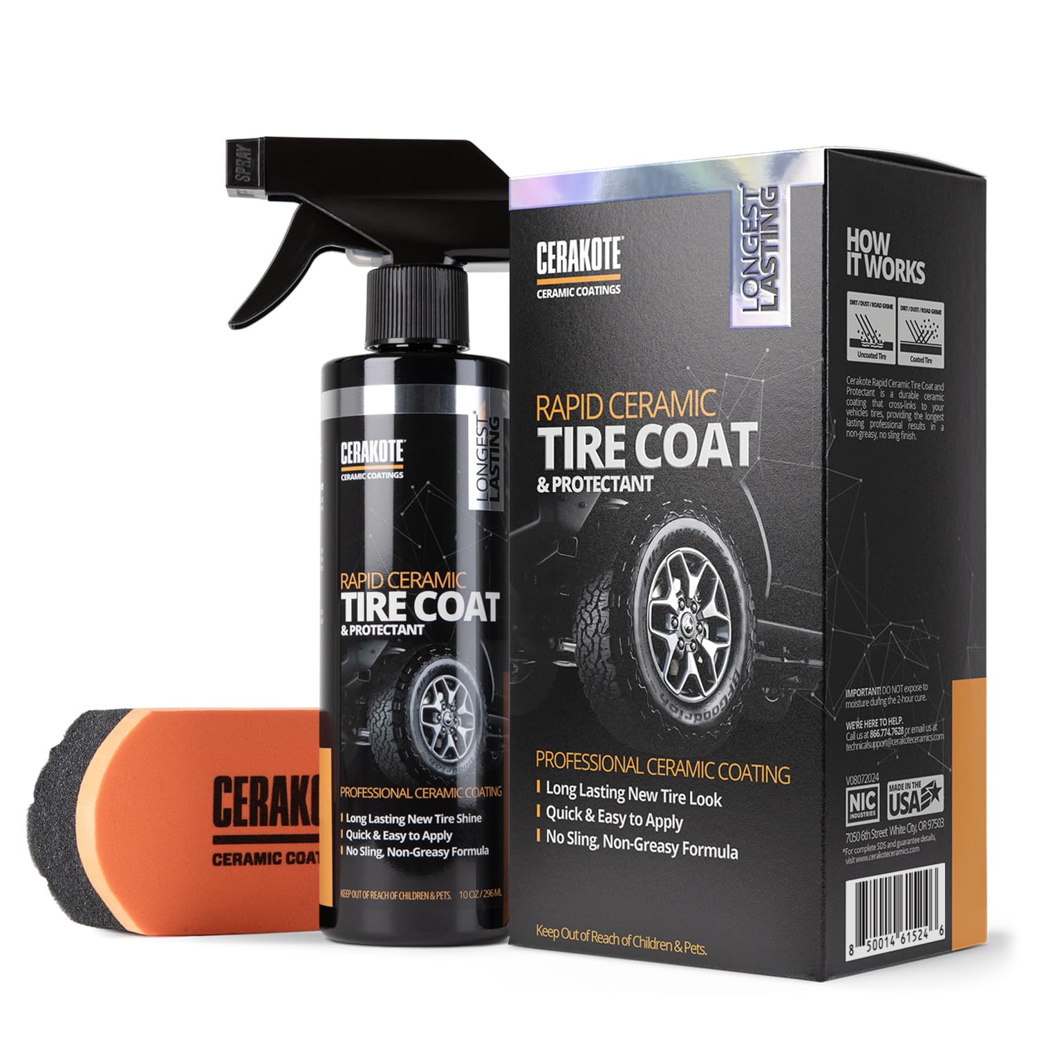 CERAKOTE® Rapid Ceramic Tire Coat, Deep Black Tire Shine, 10 oz | Long-lasting d