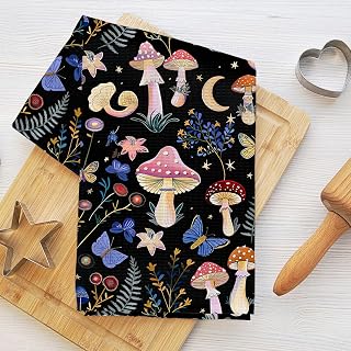 Boho Mushroom Kitchen Towels 24x14 Inch, Vintage Floral Waffle Hand Towels for Kitchen Home Decor, Absorbent Microfiber Dish Cloth Tea Towel, Mushroom Gifts for Women Mom Grandma 2
