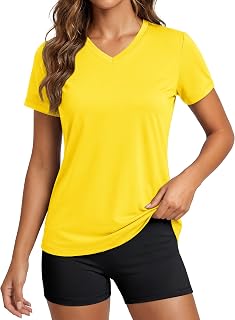MAGCOMSEN Women Workout Shirts UPF 50+ Sun V Neck Top | Short sleeve sun protection shirts;lightweight quick dry rash guard;athletic summer wear