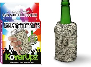 INSULATED CAN & BOTTLE COOLER SLEEVE SOFT REUSABLE COLLAPSIBLE COOLIE FOR PARTIES, EVENTS OR WEDDINGS BUM COLD DRINK THERMAL INSULATOR (Black Bandanna) (Cash Money)