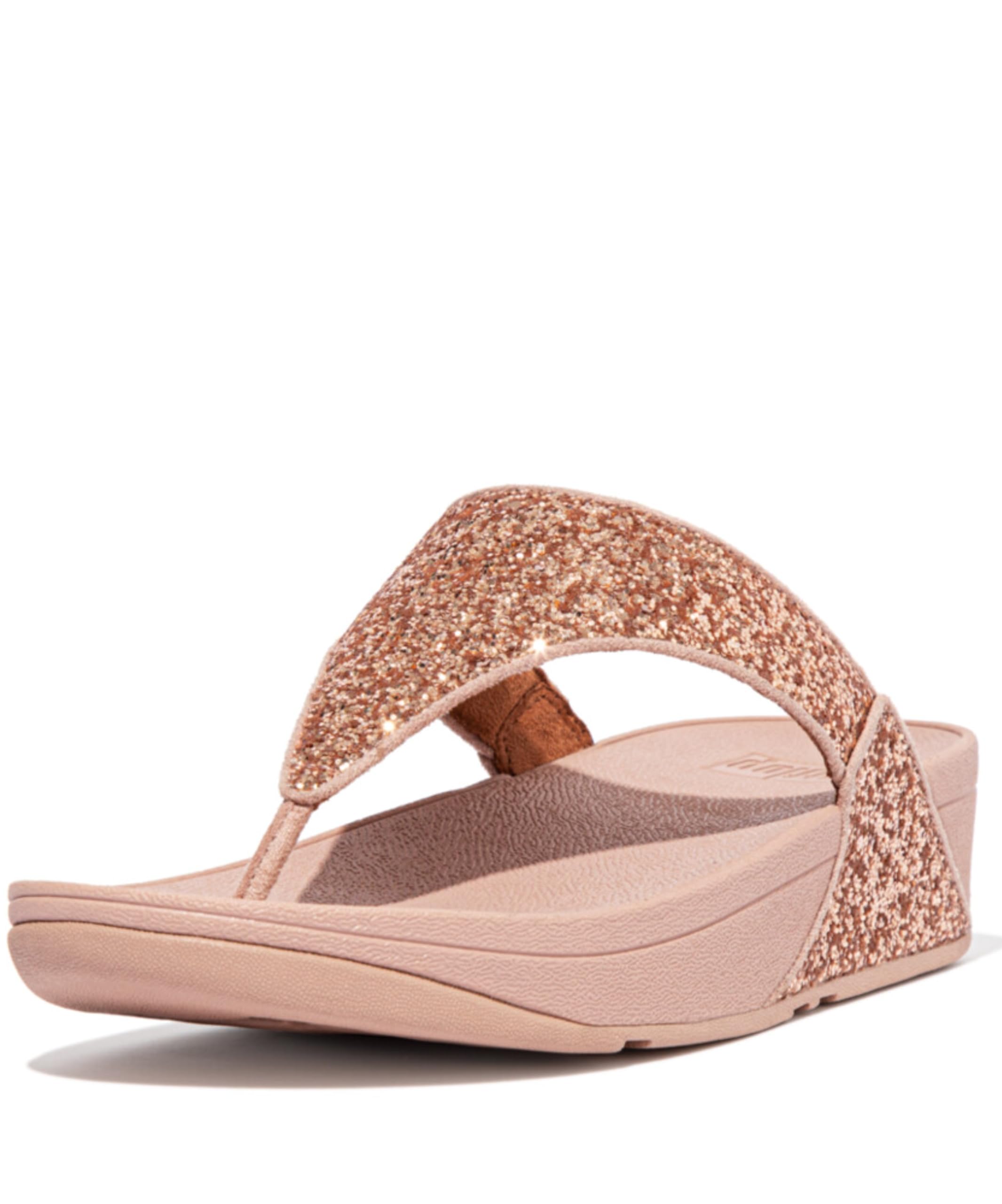 FitFlop Women's Lulu Glitter Flip Flops Toe Post Sandals Comfortable with Natura
