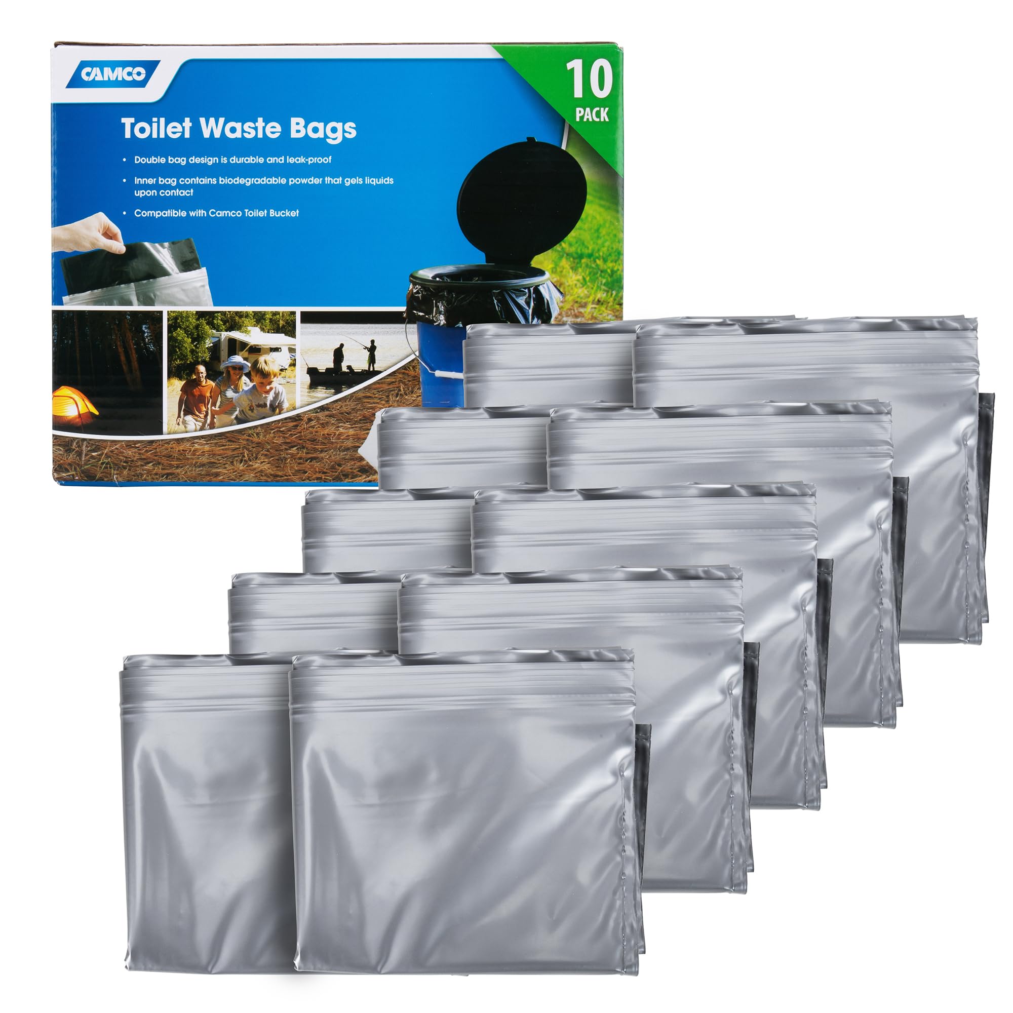 Camco Toilet Waste Bags - Features a Biodegradable Powder &amp; Leak Proof Doubl