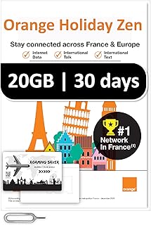 Orange Holiday Europe Prepaid Sim 20GB Internet Data | 30 Days-Use | Data tethering Allowed | 30min & 200 SMS from Europe to Any Country Worldwide+1 Sim Card Holder+1 Pin