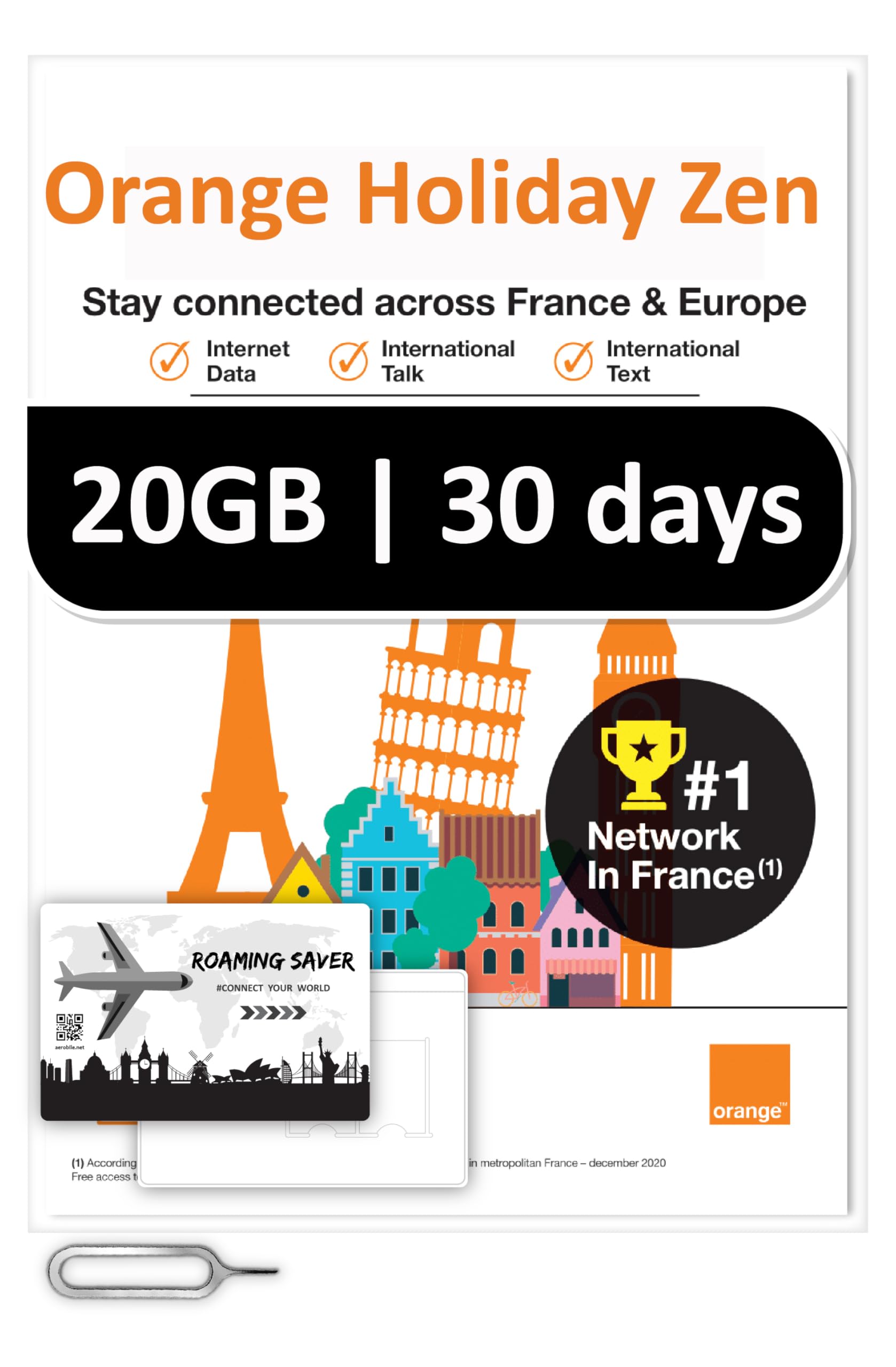 Orange Holiday Europe Prepaid Sim 20GB Internet Data | 30 Days-Use | Data tether