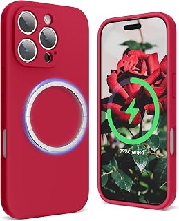 SURPHY Magnetic for iPhone 16 Pro Case, with Camera Protection Liquid Silicone Phone Case with Microfiber Lining Soft Gel Rubber Protective Cover for iPhone 16 Pro 6.3", Red