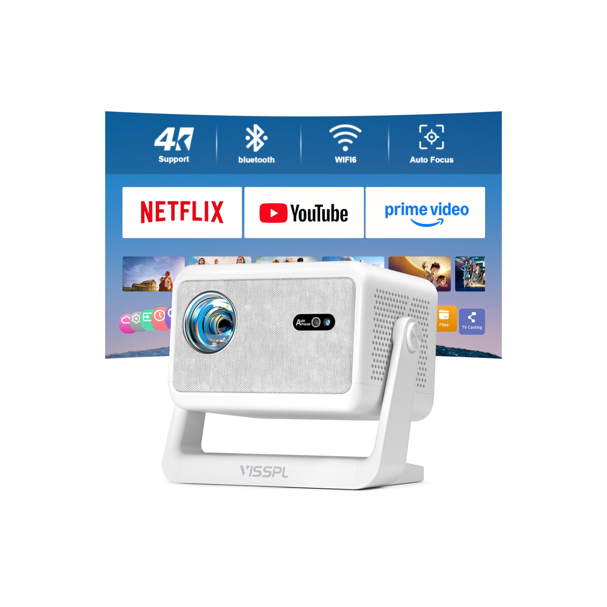 4000ANSI & Dual BOX Audio, Now with Netflix Smart Projector 4K, AutoFocus | Eye-