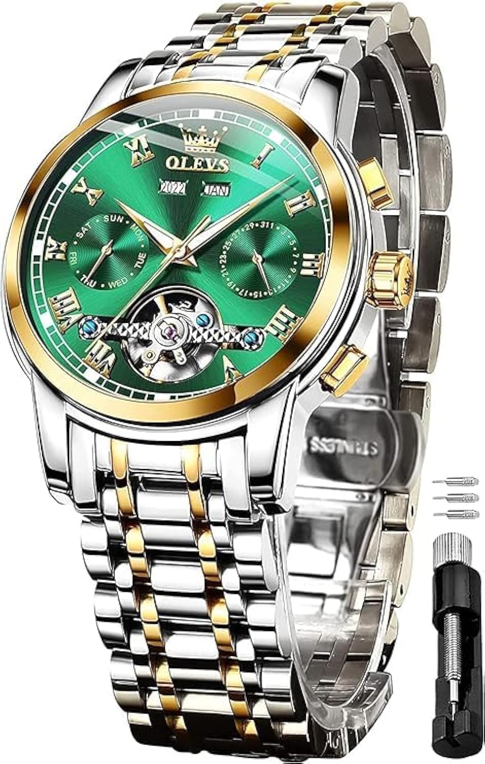 OLEVS Women's Stainless Steel Waterproof Watch with Small Dial Analogue Quartz a