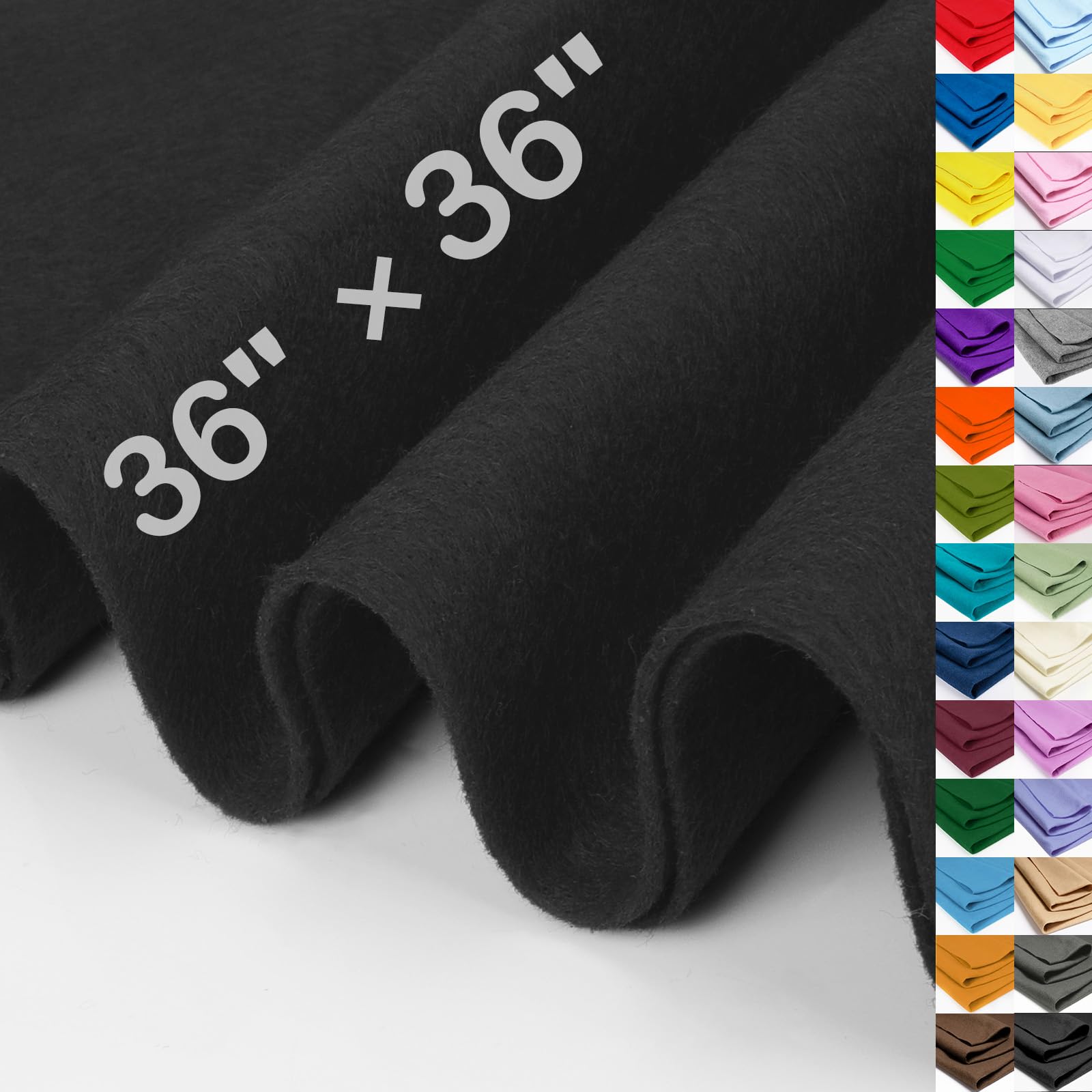 XSEINO Black Large Felt Fabric 36" X 36 "(1 Square Yard), 1.4 mm Thick Soft Felt