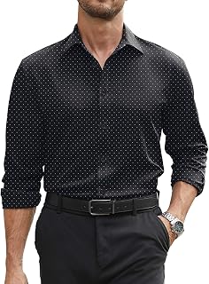 COOFANDY Mens Stretch Long Sleeve Button Down Shirt Regular Fit Formal Work Shirts