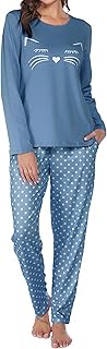 GAESHOW Womens Pajamas Set Cotton Pjs Long Sleeve Tops and Long Pants 2 Piece Sleepwear with Pockets