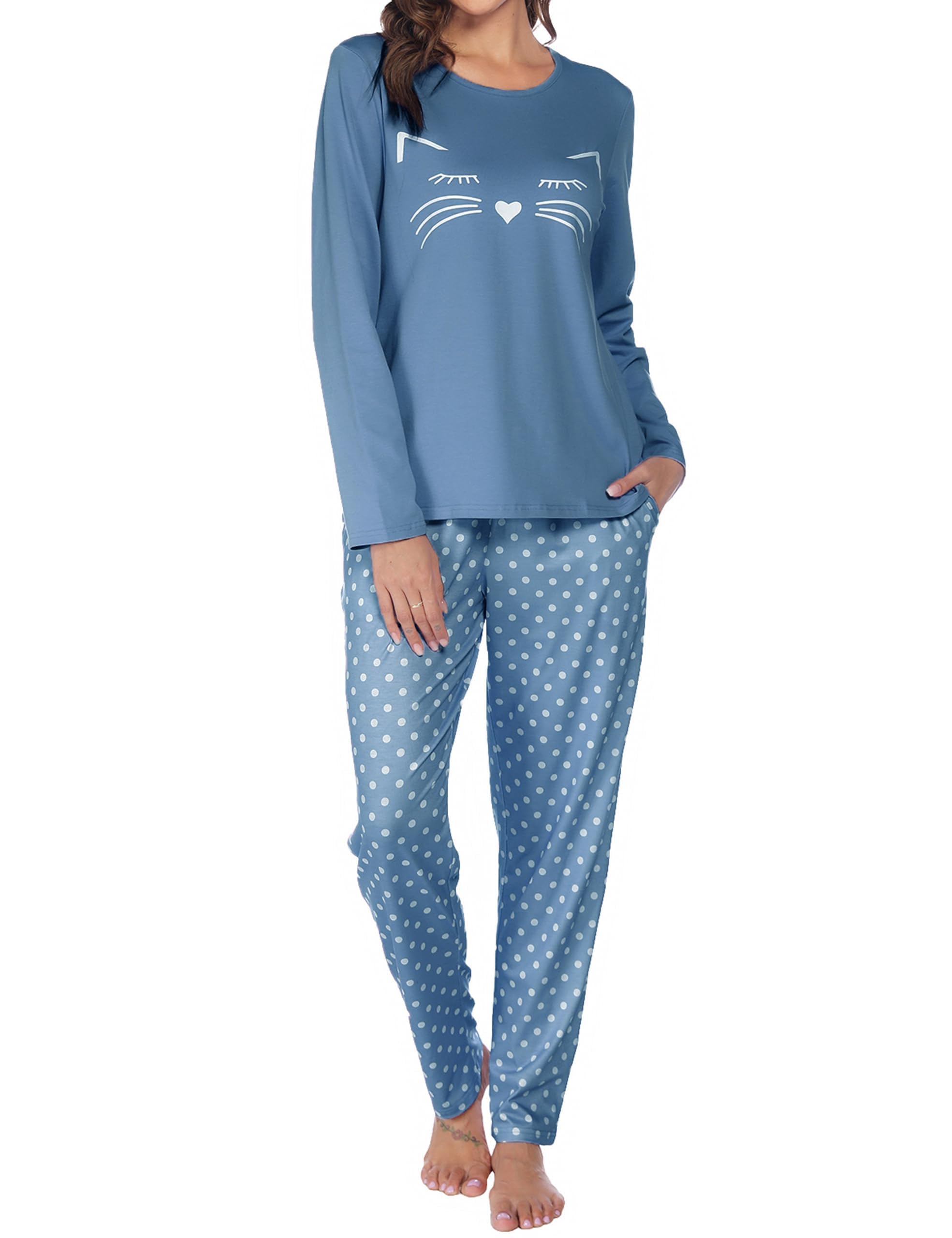 GAESHOW Womens Pajamas Set Cotton Pjs Long Sleeve Tops and Long Pants 2 Piece Sl