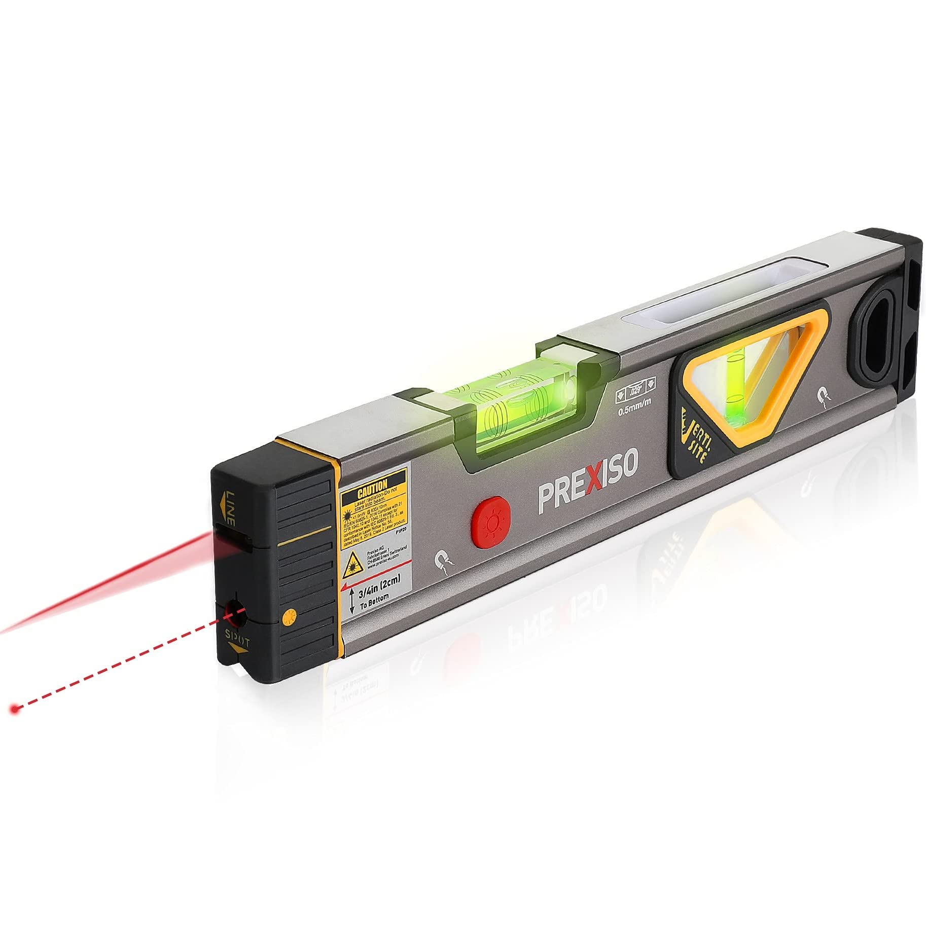 PREXISO 2-in-1 Laser Level 100Ft/30Ft, 12" Magnetic Spirit Level with Light | 10