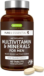 Igennus Men's Methylated Multivitamin, 21 Active Ingredients, Clean Formula, All Day Support, Wellness, Energy and Male Cardiovascular Health, 60 Vegan Easy to Swallow Tablets, Non-GMO