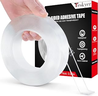 Teskyer Double Sided Tape, 16.4ft/Roll, 0.59in Wide | Heavy Duty, Strong Adhesive, Multipurpose Mounting, Removable and Reusable, Transparent