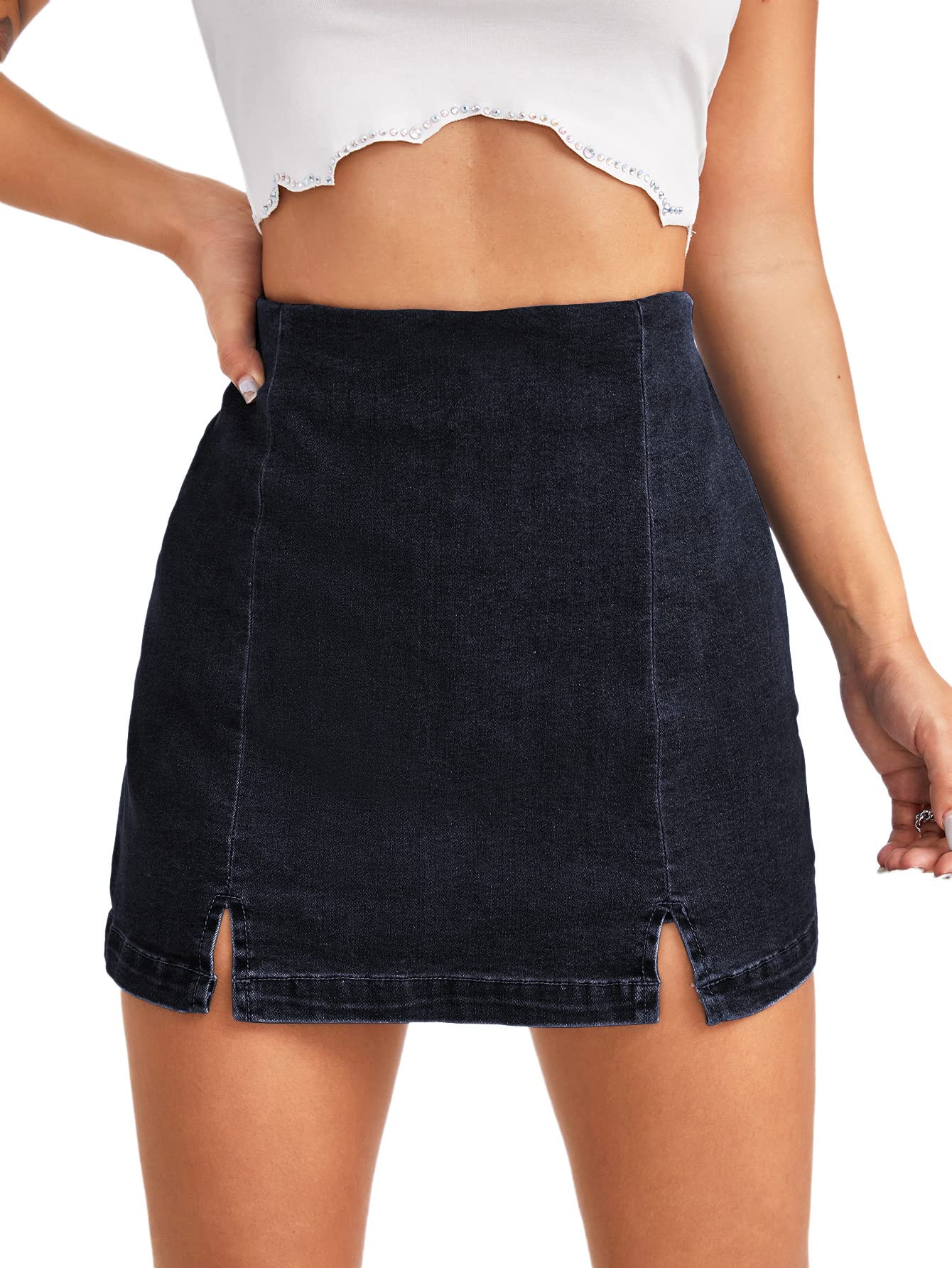 Floerns Women's Split Hem High Waist Denim Skorts Skirt Shorts