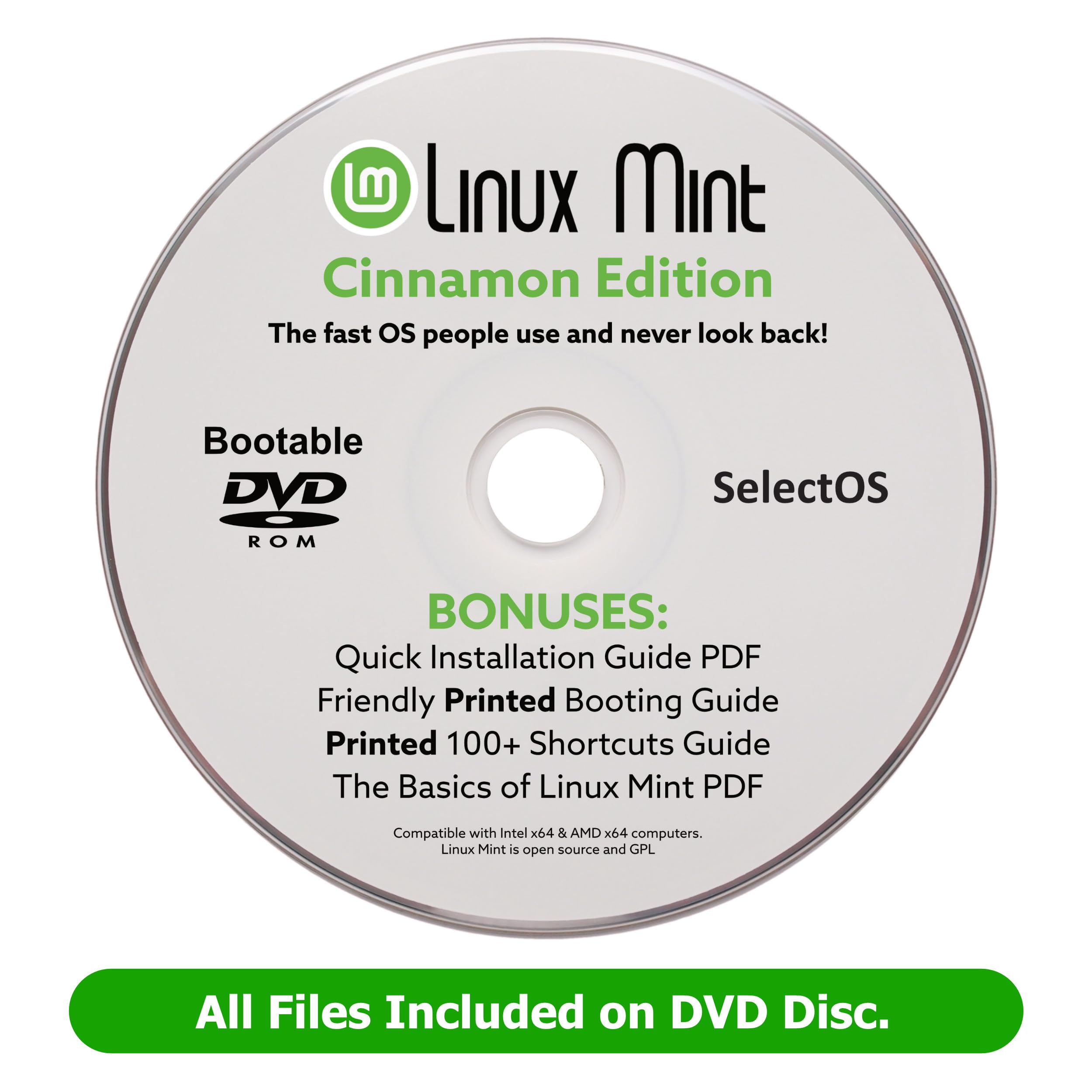 Linux Mint Cinnamon Bootable DVD Disc, 2026 version Compatible with Intel 64-bit