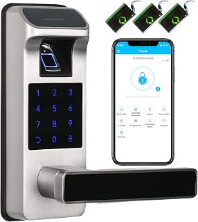 Harfo Smart Door Lock, Heavy Duty 5 in 1 Keyless Entry Door Lock, Full App | Digital Keypad Lock, Reversible Handle with Fingerprints and Passcodes for Family/Office/Apartment (Satin Nickel)