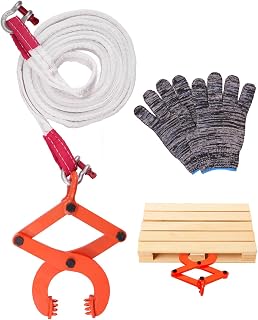 Pallet Puller Clamp Kit 1t/2205lbs – Industrial Heavy Duty Pallet Tool Set for Forklift & Truck with Steel Scissor Grip, Hook Attachments, Polyester Gloves, and 19' Tow Strap