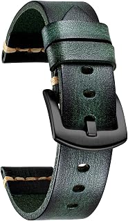 BINLUN Leather Watch Straps Women Men Handmade Vegetable Tanned Leather Watch Strap Black Red Brown Green Retro Replacement Watch Straps 18 mm 20 mm 22 mm 24 mm 26 mm Strap with Stainless Buckle