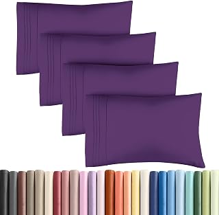 King Pillow Cases Set of 4 - Ultra Soft Cozy Pillowcase Covers - Purple