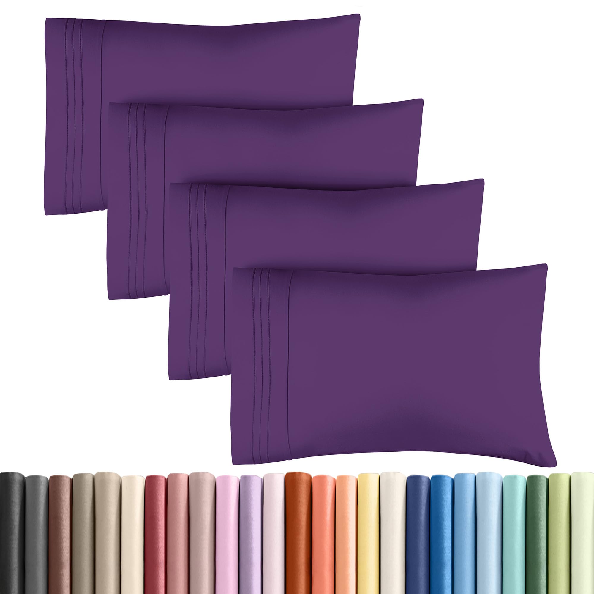 King Pillow Cases Set of 4 - Ultra Soft Cozy Pillowcase Covers - Purple
