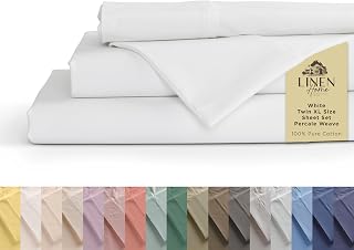 Linen Home 100% Cotton Percale Twin XL Sheets, 3 Pc Cooling Set - White