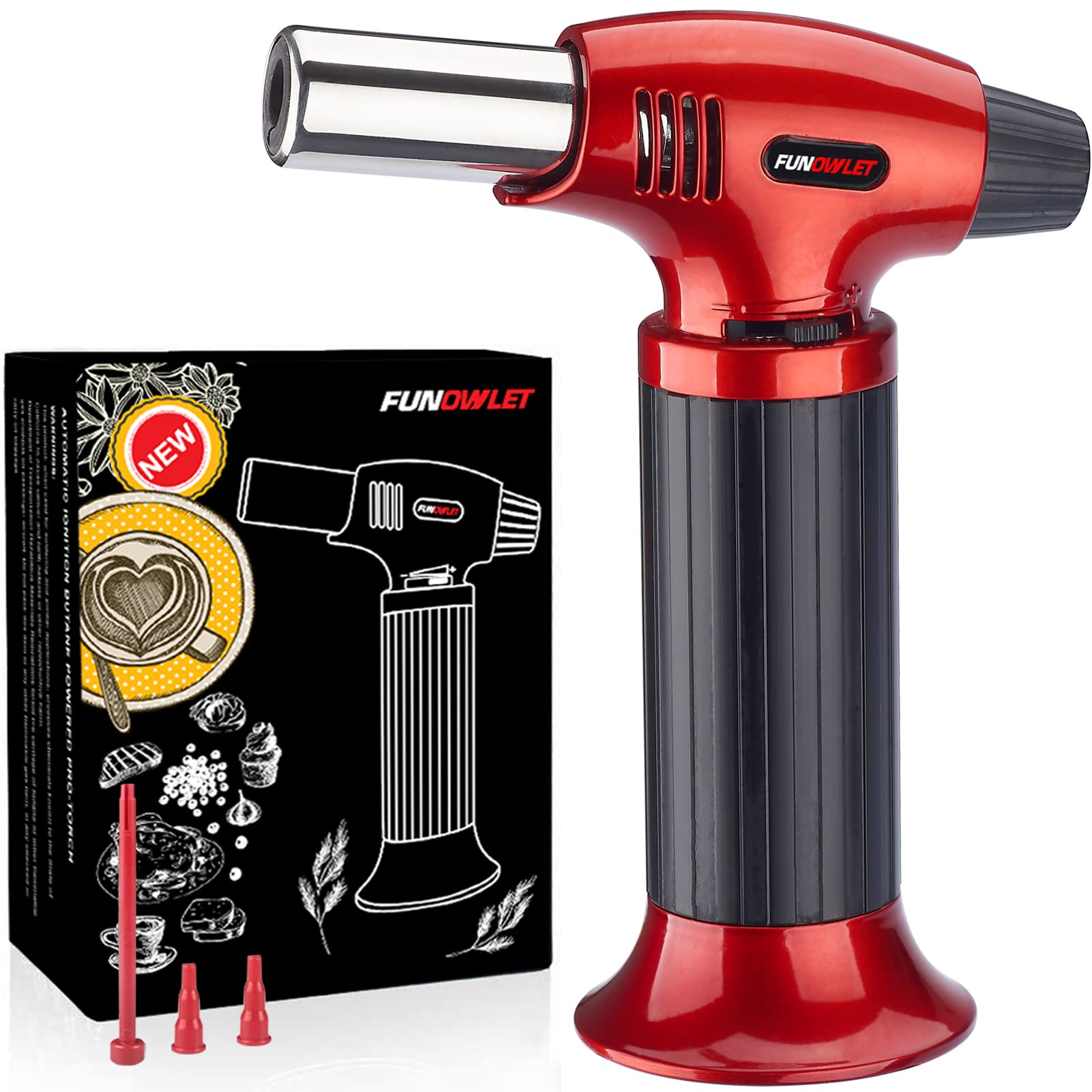 FunOwlet Butane Blow Torch Lighter, Kitchen Lighters Red