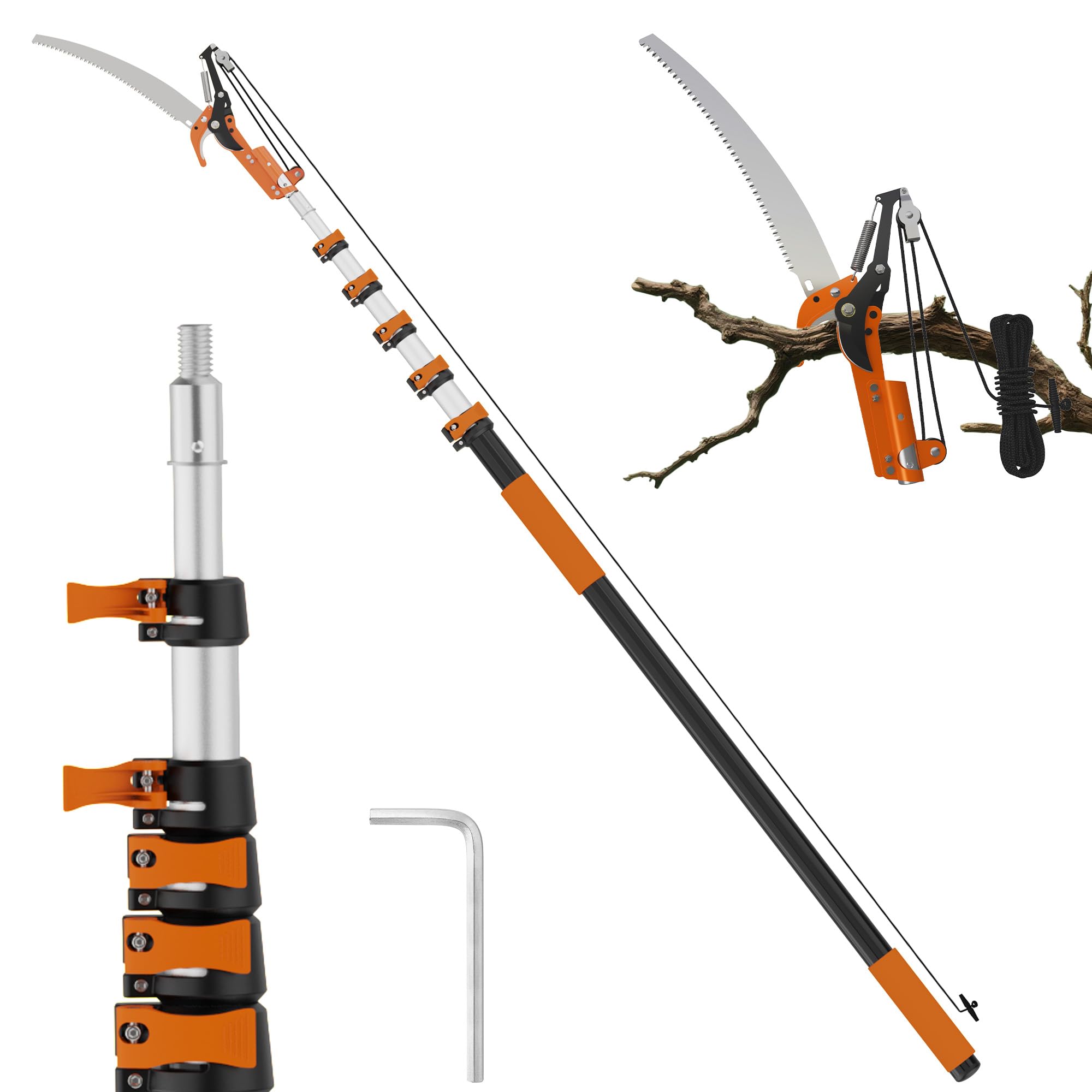TONYINGO 26FT Reach Manual Pole Saw, Tree Trimming Pruner with 5-20 FT Extendabl