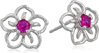 Amazon Collection Sterling Silver Sky Flower Stud Earrings