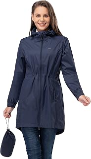 33,000ft Women's Rain Jacket Lightweight Hooded Long Rain Coat Waterproof Jacket Ladies Packable Functional Jacket Windbreaker Breathable Active Outdoor Coats