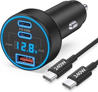 130W 3-Port USB C Super Fast Car Charger (with Voltage Display) for Samsung | Type C Car Charger Adapter Accessories, for Galaxy S26/S25/S24/S23, iPhone 18/17 Pro Max, Android, with 240W 3FT USB-C Cable